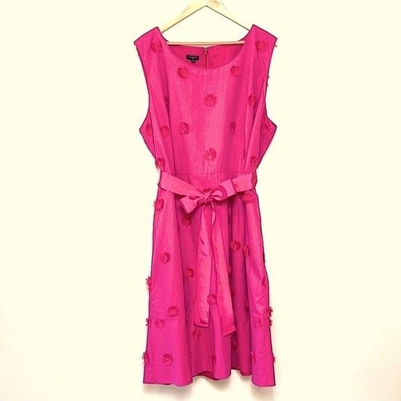 TALBOTS 3D Flower Applique Fit & Flare Magenta Pink Dress Size 4P Barbiecore - Picture 2 of 9